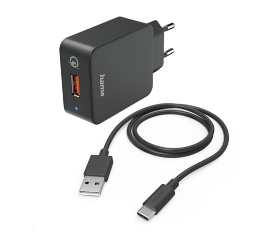 Hama set: rychlá USB nabíječka QC 3.0 19,5 W + kabel USB A-C 1,5 m