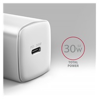 AXAGON ACU-PD30W, Sil nabíječka do sítě 30W, 1x port USB-C, PD3.0/PPS/QC4+/SFC/AFC/Apple, bílá