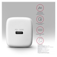 AXAGON ACU-PD30W, Sil nabíječka do sítě 30W, 1x port USB-C, PD3.0/PPS/QC4+/SFC/AFC/Apple, bílá
