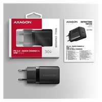 AXAGON ACU-PD30, Sil nabíječka do sítě 30W, 1x port USB-C, PD3.0/PPS/QC4+/SFC/AFC/Apple, černá