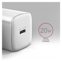 AXAGON ACU-PD20W, nabíječka do sítě 20W, 1x port USB-C, PD3.0/PPS/QC4+/AFC/Apple, bílá