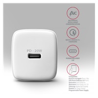 AXAGON ACU-PD20W, nabíječka do sítě 20W, 1x port USB-C, PD3.0/PPS/QC4+/AFC/Apple, bílá