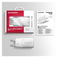AXAGON ACU-PD20W, nabíječka do sítě 20W, 1x port USB-C, PD3.0/PPS/QC4+/AFC/Apple, bílá