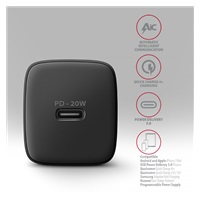 AXAGON ACU-PD20, nabíječka do sítě 20W, 1x port USB-C, PD3.0/PPS/QC4+/AFC/Apple, černá