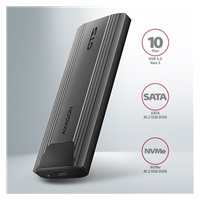 AXAGON EEM2-GTS2, USB-C 10Gbps - M.2 NVMe & SATA SSD kovový THIN box, bezšroubkový