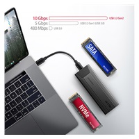 AXAGON EEM2-GTS2, USB-C 10Gbps - M.2 NVMe & SATA SSD kovový THIN box, bezšroubkový
