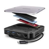 AXAGON HMC-UFO, USB 10Gbps hub, 2x USB-A, USB-C, HDMI 4k/60, RJ-45, M.2 slot, SD/mSD, audio, PD 100W, kabel USB-C 65cm
