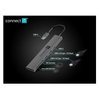 CONNECT IT USB-C hub, 2x USB-A, 1x USB-C, 1x SD karta, 1x MicroSD karta, šedá