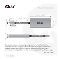 Club3D Video hub Thunderbolt 3 na 2x DP, Dual 4K60Hz nebo Single 8K60Hz/4K120Hz