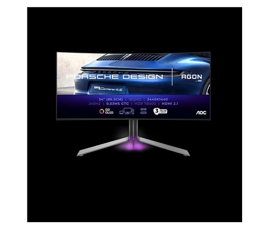 AOC MT OLED LCD WLED 34" PD34 - OLED panel, 3440x1440, 240Hz, 0,03ms, 2xHDMI, DP, USB-C, USB 3.2, repro, zakriven