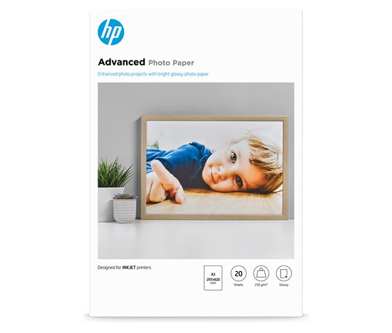 HP Advanced Glossy Photo Paper-20 sht/A3/297 x 420 mm,  10.5 mil,  250 g/m2, Q8697A