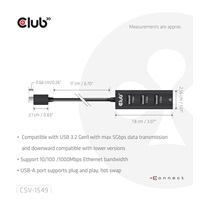 Club3D Dokovací stanice USB-C 4v1, 3xUSB, 1xRJ45, černá