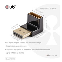 Club3D Adaptér DisplayPort na DisplayPort 1.4, 4K120Hz, 8K30Hz, 90°