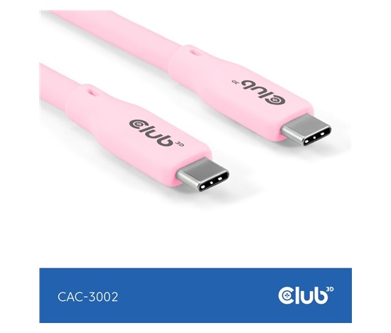 Club3D Kabel USB-C 4.0, 20Gbps, 4K60Hz, PD 240W, 2m, růžová