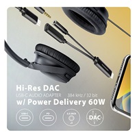 AXAGON ADA-HCPD, USB-C na 3.5mm jack - Hi-Res DAC audio adaptér, 384kHz/32bit, stereo, PD 60W 3A