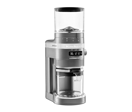 KitchenAid Artisan 5KCG8433EMS kávomlýnek, 150 W, nerezové mlecí kameny, 70 nastavení hrubosti mletí, časovač, šedá