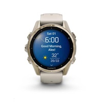 Garmin fenix® 8 – 43 mm, AMOLED, Sapphire, Soft Gold / Fog grey se silikonovým řemínkem, EU
