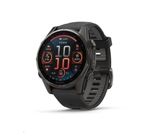 Garmin fenix® 8 – 43 mm, AMOLED, Sapphire, Carbon grey DLC titanium, Black / Pebble grey se silikonovým řemínkem, EU