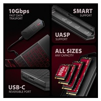 AXAGON EEM2-GAM, USB-C 10Gbps - NVMe & SATA SSD GAME M.2 box, bezšroubkový