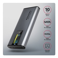 AXAGON EEM2-SD2 USB-C 10Gbps - M.2 NVMe & SATA SSD kovový DISPLAY box, bezšroubkový