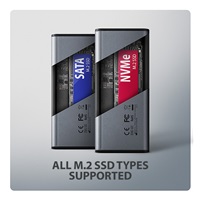 AXAGON EEM2-SD2 USB-C 10Gbps - M.2 NVMe & SATA SSD kovový DISPLAY box, bezšroubkový