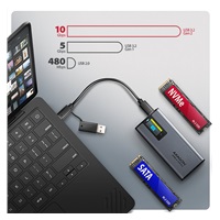 AXAGON EEM2-SD2 USB-C 10Gbps - M.2 NVMe & SATA SSD kovový DISPLAY box, bezšroubkový