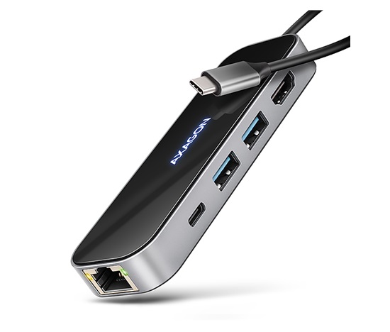 AXAGON HMC-6GLN, USB 5Gbps hub, 2x USB-A, USB-C, HDMI 4k/60Hz, RJ-45 GLAN, PD 100W, kabel USB-C 20cm