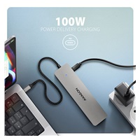 AXAGON HMC-7HX2, USB 5Gbps hub, 2x USB-A, USB-C, 2x HDMI 4k/60Hz, RJ-45 GLAN, PD 100W, kabel USB-C 15cm