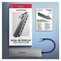 AXAGON HMC-7HX2, USB 5Gbps hub, 2x USB-A, USB-C, 2x HDMI 4k/60Hz, RJ-45 GLAN, PD 100W, kabel USB-C 15cm
