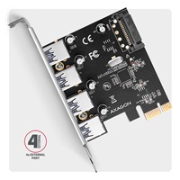 AXAGON PCEU-430RS, PCIe řadič, 4x USB 5Gbps port, SATA napájení, Renesas PD720201, SP