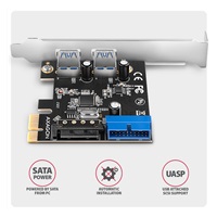 AXAGON PCEU-232RS, PCIe řadič, 2+2x USB 5Gbps port, SATA napájení, Renesas PD720201, SP & LP