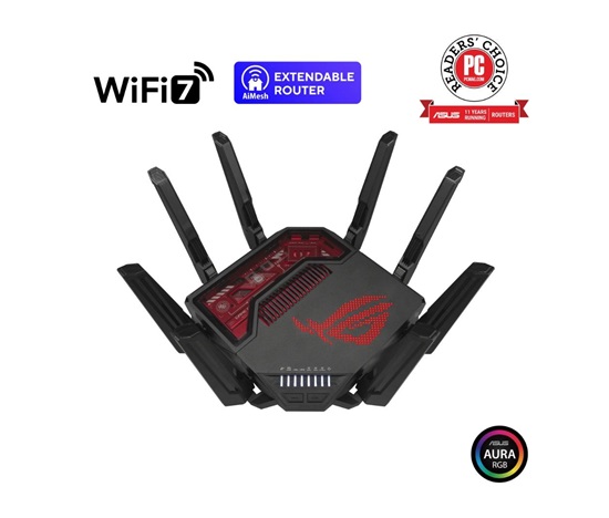 ASUS Herní Router ROG Rapture GT-BE19000, 3-pásmový WiFi7 Router, 2x WAN, 4x LAN, AiMesh