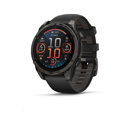 Garmin fenix® 8 – 47 mm, AMOLED, Sapphire, Carbon grey DLC titanium s Black/Gray silikonovým řemínkem, EU