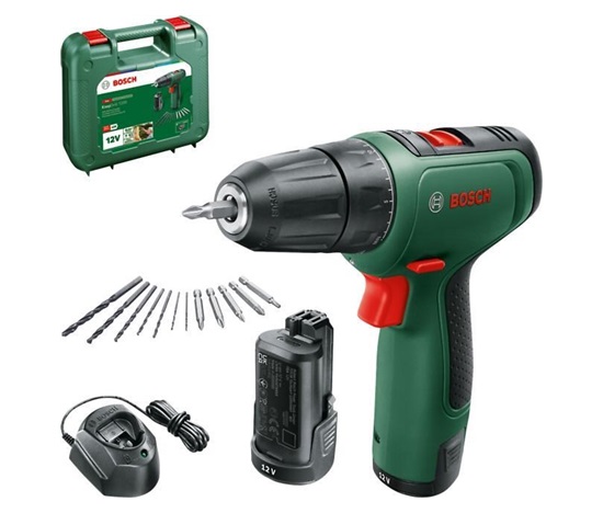 BOSCH EasyDrill 1200 akumulátorový vrtací šroubovák, 30 Nm, 10mm rychloupínací sklíčidlo, 2x akumulátor PBA 12V 1.5Ah