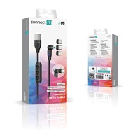 CONNECT IT Magnetický kabel PowerLink 3v1, USB-C / Lightning / MicroUSB, 2m, černá