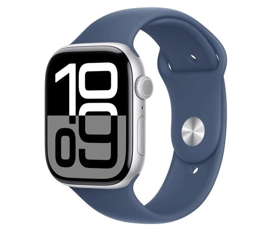 Apple Watch Series 10 GPS + Cellular 42mm Silver Aluminium Case with Denim Sport Band - S/M