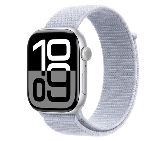 Apple Watch Series 10 GPS + Cellular 42mm Silver Aluminium Case with Blue Cloud Sport Loop