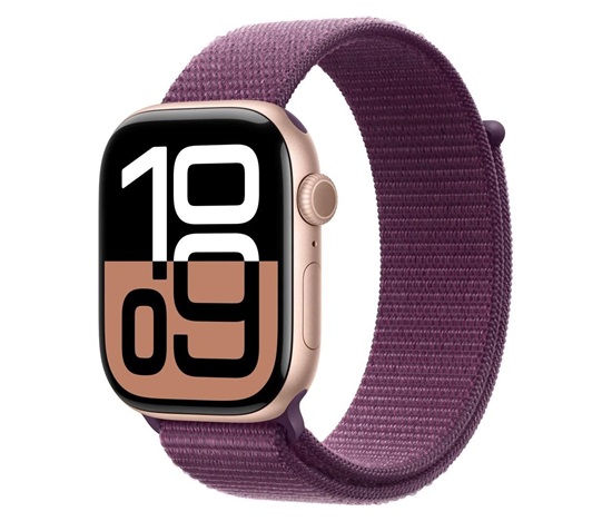 Apple Watch Series 10 GPS + Cellular 42mm Rose Gold Aluminium Case with Plum Sport Loop