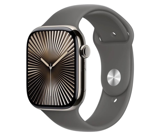 Apple Watch Series 10 GPS + Cellular 42mm Natural Titanium Case with Stone Grey Sport Band - S/M