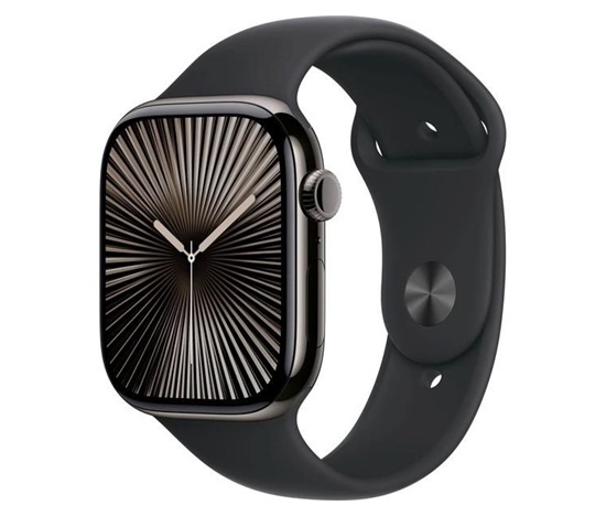 Apple Watch Series 10 GPS + Cellular 42mm Slate Titanium Case with Black Sport Band - S/M