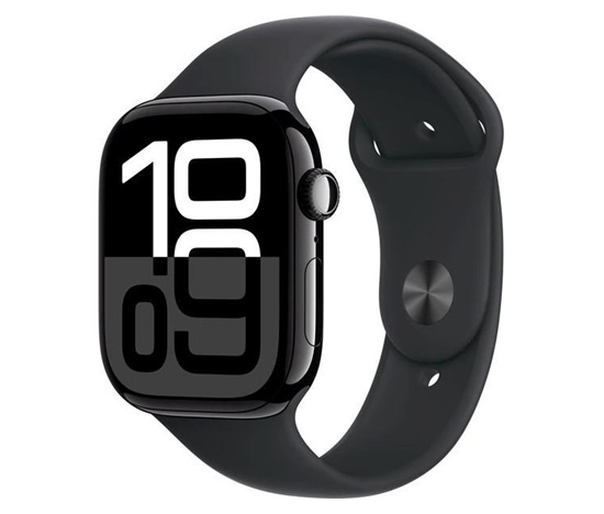 Apple Watch Series 10 GPS + Cellular 46mm Jet Black Aluminium Case with Black Sport Band - M/L