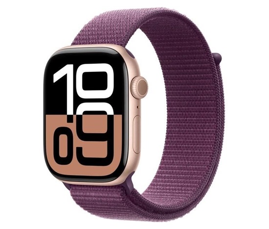 Apple Watch Series 10 GPS + Cellular 46mm Rose Gold Aluminium Case with Plum Sport Loop