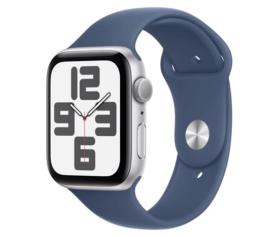 Apple Watch SE (2024) GPS 44mm Silver Aluminium Case with Denim Sport Band - S/M