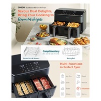 BAZAR - Cosori Dual Basket horkovzdušná fritéza 8.5l  + 5x špíz a rošt - Poškozený obal