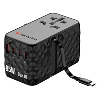 VERBATIM GaN Nabíječka do sítě s vestavěným USB-C kabelem Charge 'n' Travel, 85W, 4xUSB-C, 1xUSB