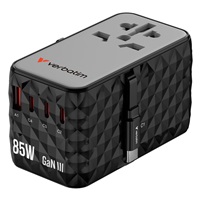VERBATIM GaN Nabíječka do sítě s vestavěným USB-C kabelem Charge ‘n‘ Travel, 85W, 4xUSB-C, 1xUSB