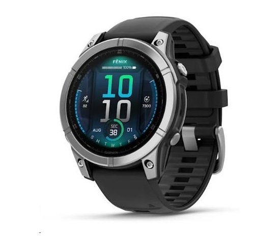 Garmin fenix® E – 47 mm, AMOLED, Nerezová ocel a Černý silikonový řemínek