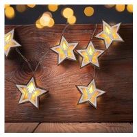 Solight LED vánoční řetěz hvězdy, 10x LED, dřevo, 1,5m, 2x AA