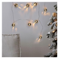 Solight LED vánoční řetěz rolničky, 10x LED, zlatá, 1,5m, 2x AA