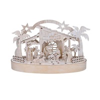 Solight vánoční dřevěný betlém podsvícený, 5x LED, přírodní dřevo, 25cm, 2x AA